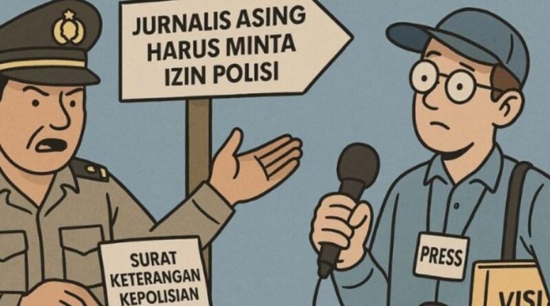Ilustrasi artikel Ahmadie Thaha tentang Perpol izin liputan wartawasn asing. (Foto: AT/J5NEWSROOM.COM)