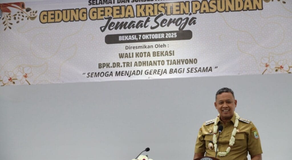 Wali Kota Bekasi, Tri Adhianto, secara resmi meresmikan Gereja Kristen Pasundan (GKP) Jemaat Seroja di Kelurahan Harapan Jaya, Kecamatan Bekasi Utara, Selasa (7/10/2025).